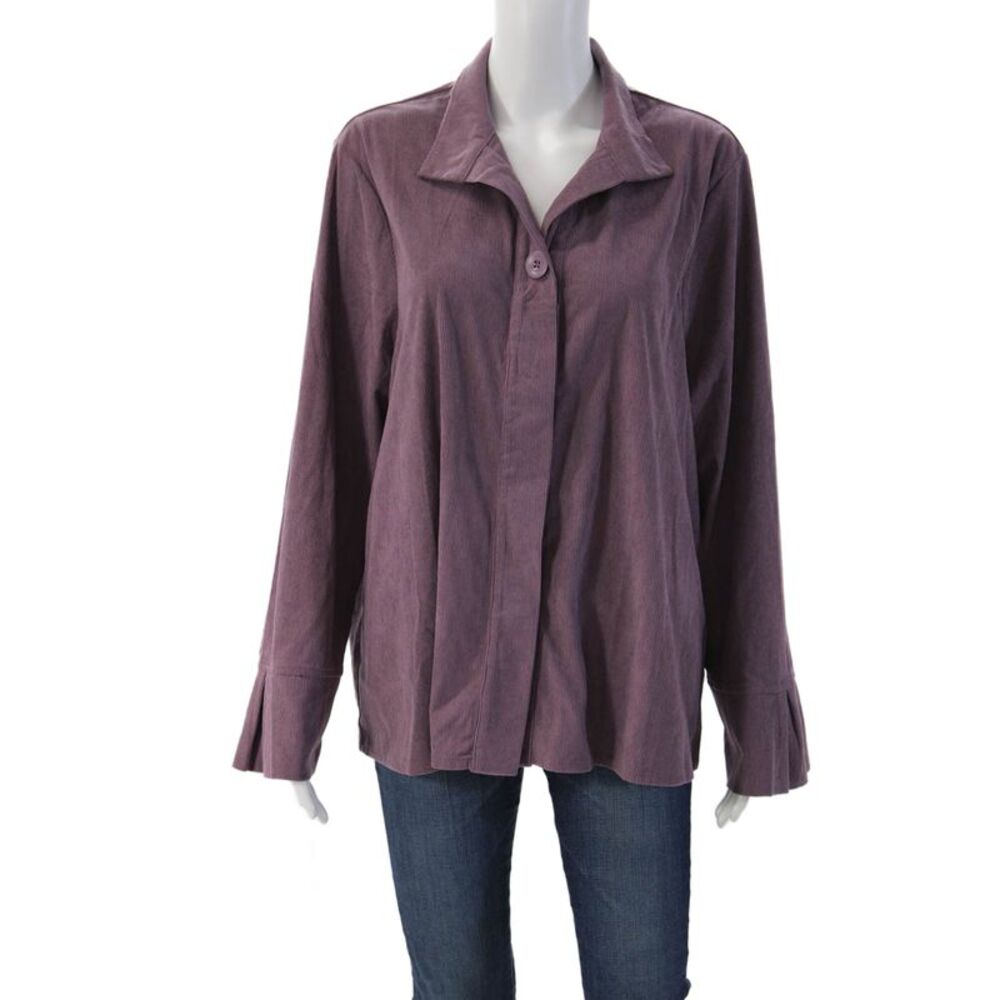 Shana Women Collared Purple Long Sleeve Button Jacket Polyester Spandex Size XL